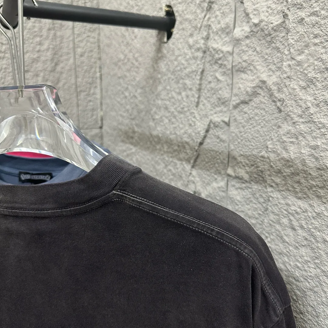 🅿️200 CH Croix Heart 2025 Summer New Style Heavy Acid Washing Gradient Distressing Chest Logo Classic Embroidery Customized Fabric Short Sleeve T-shirt Unisex Size: S M L